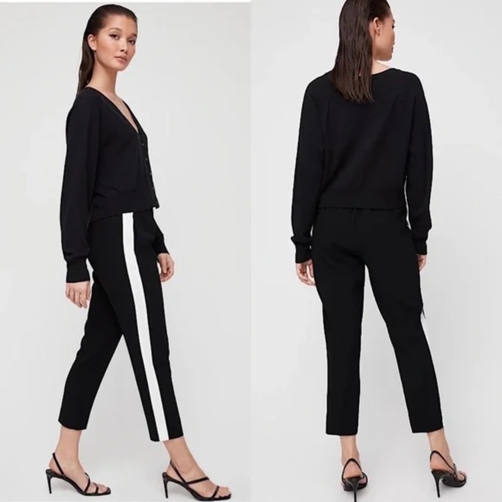 Babaton Black Ankle Pants with White Side Stripe